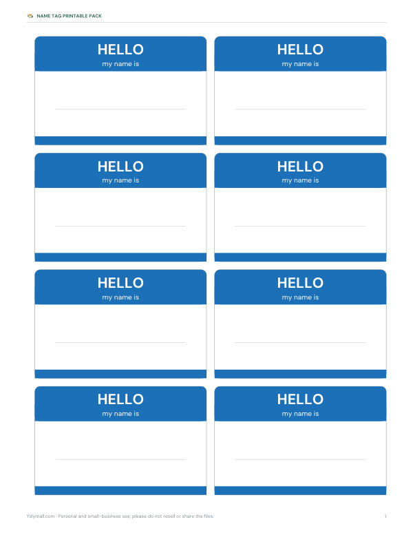 Preview of Free Hello Name Tag Printable