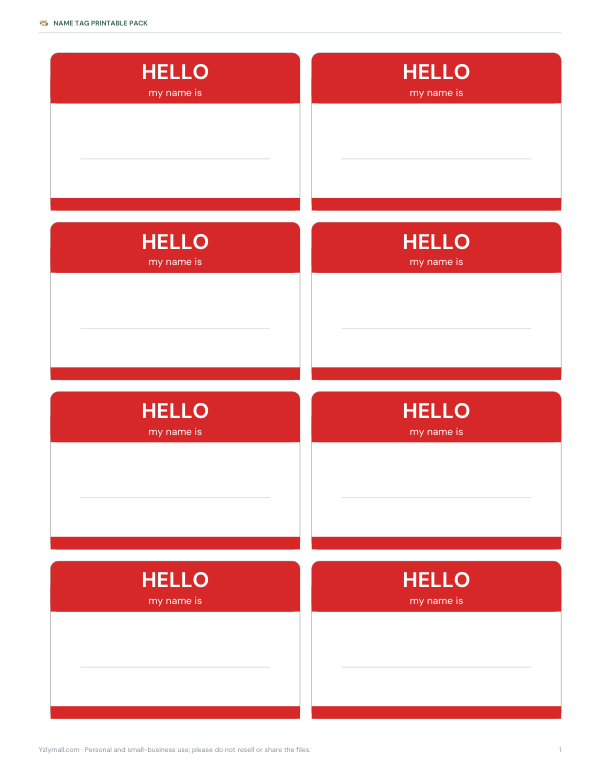 Preview of Free Hello Name Tags Printable