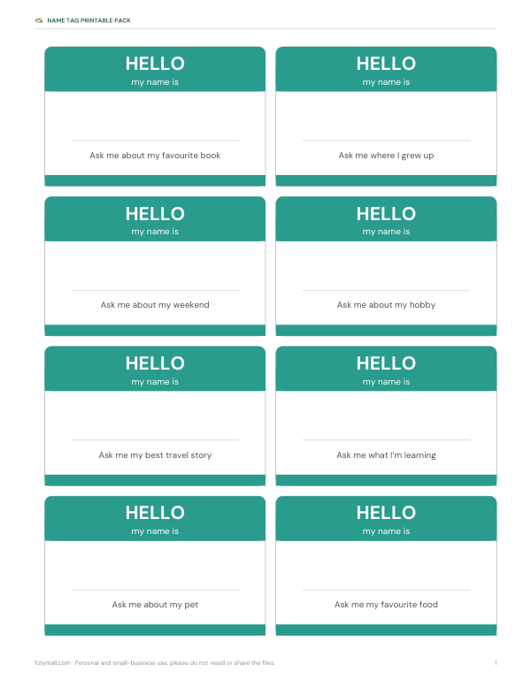 Preview of Printable Icebreaker Name Tags
